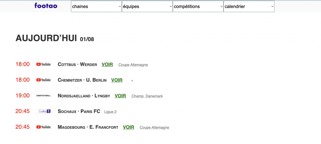 footao calendrier foot